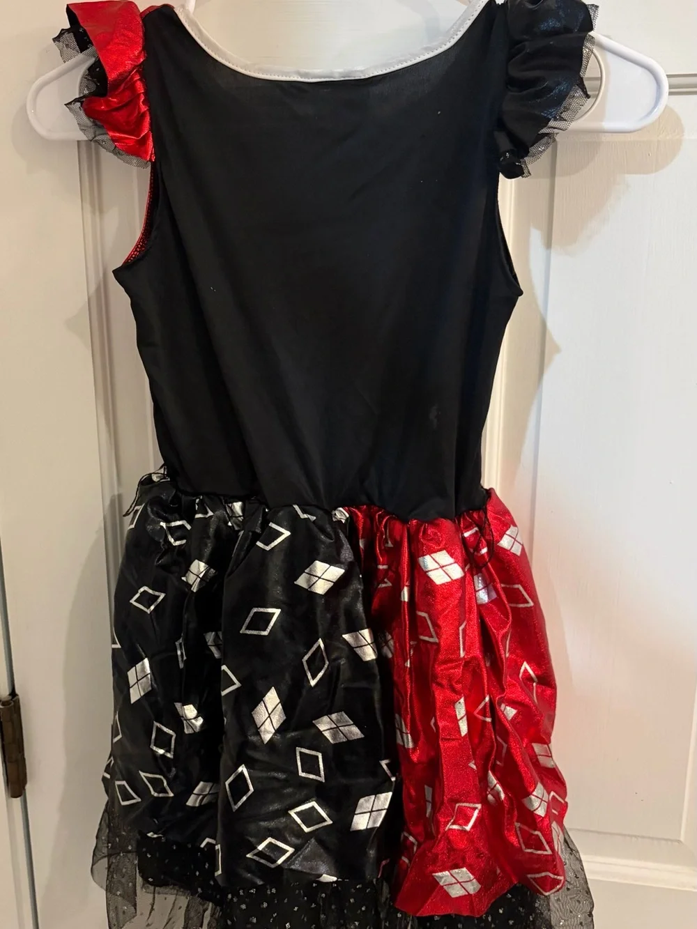 DC Girls Red & Black Harlequin Sequin Costume with Headband